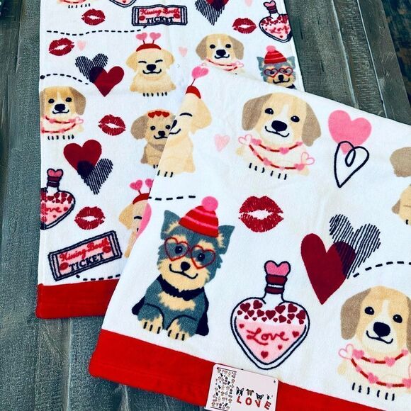 Other - Valentine Puppy Dog Print Bath 2-pc Towels Set